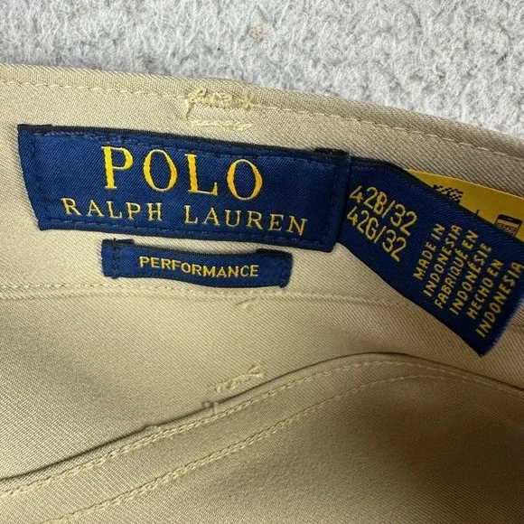 Polo Ralph Lauren Mens Chino‎ Golf Pants 42BX32 Tan Performance Flat front NEW